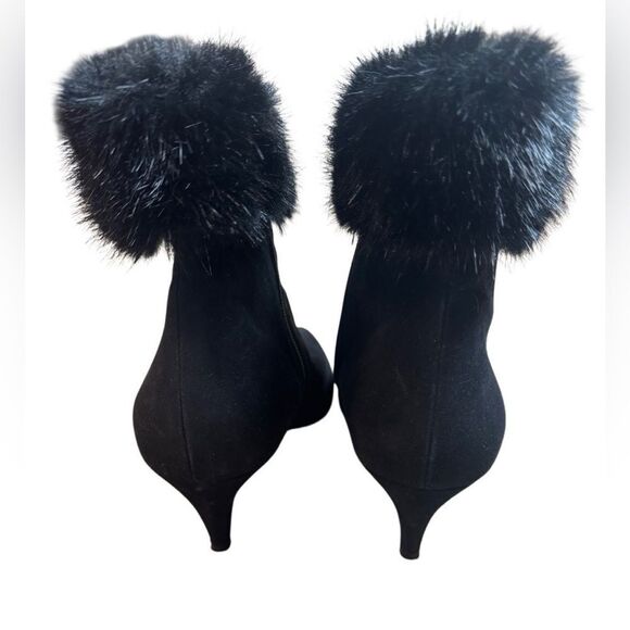 Aquatalia Black Suede Faux Fur Kitten Heel Booties - Picture 6 of 12